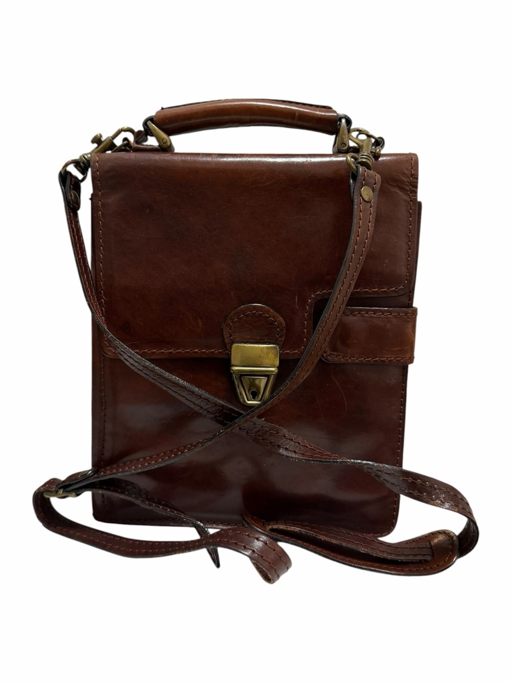 Gianni Conti Solid Brown Leather Crossbody Handbag